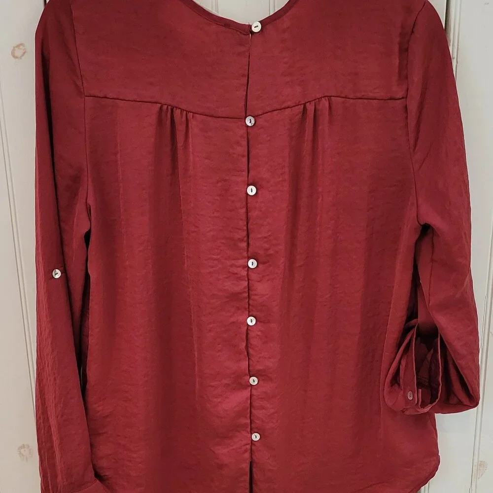 Alice Blue Stitch Fix Silky Rust Button Blouse Top - Picture 4 of 5